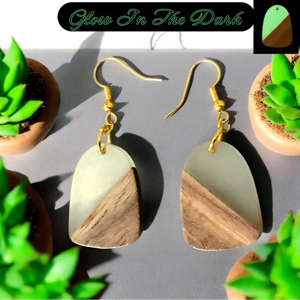 BOHO Style Glow In The Dark Wood & Resin Earrings, Festival